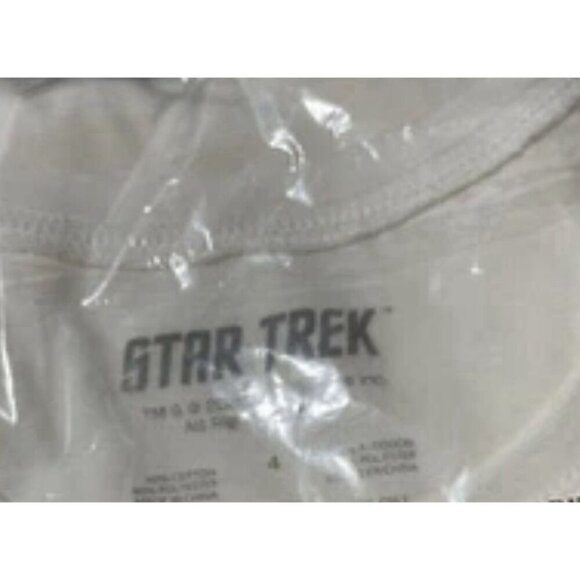 Star Trek +4 Off-White Crew Starship Beam Me Up Scotty Graphic Short Sleeve Tee - Picture 6 of 6